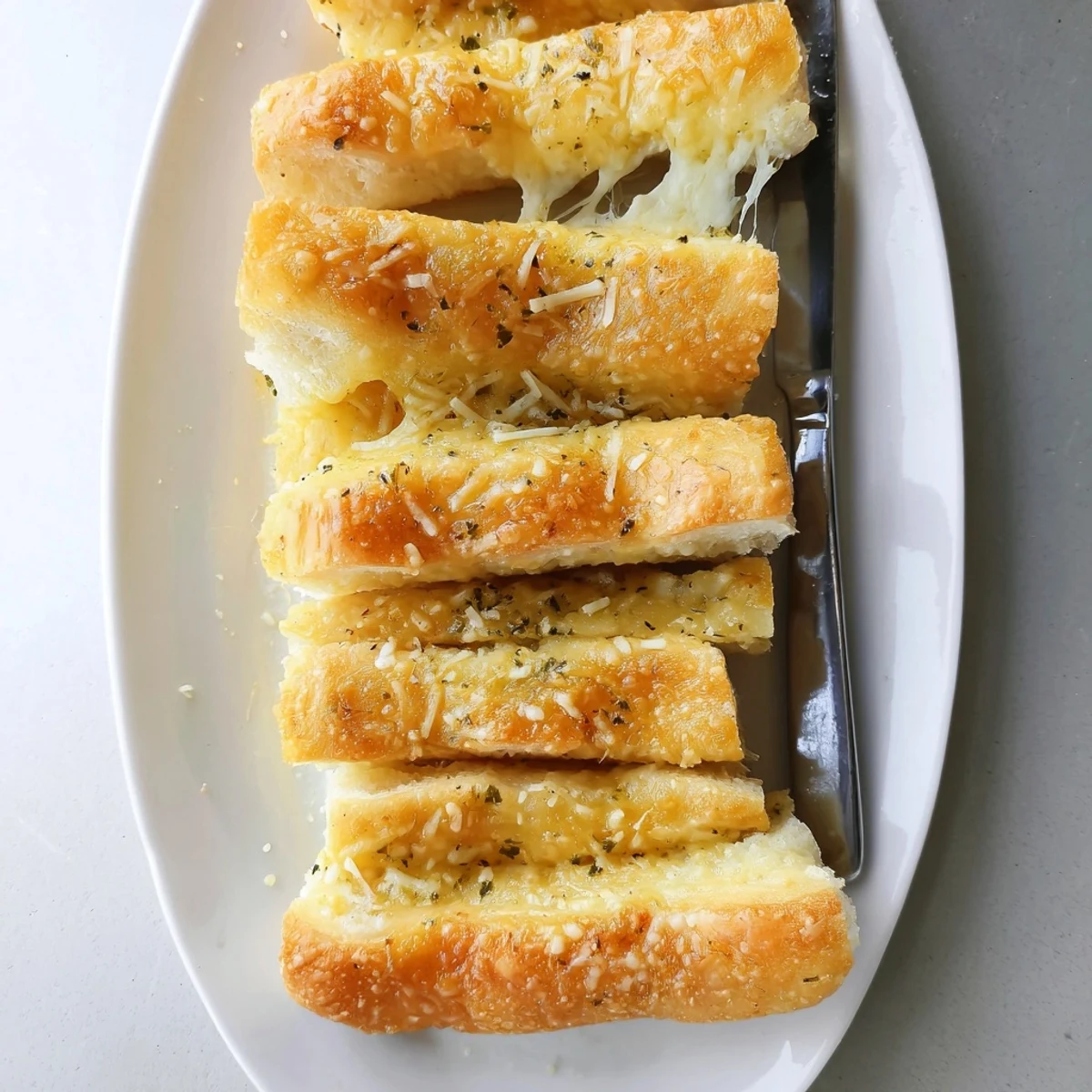 Soft and cheesy garlic breadsticks, ideal for appetizers or game-day snacks.  