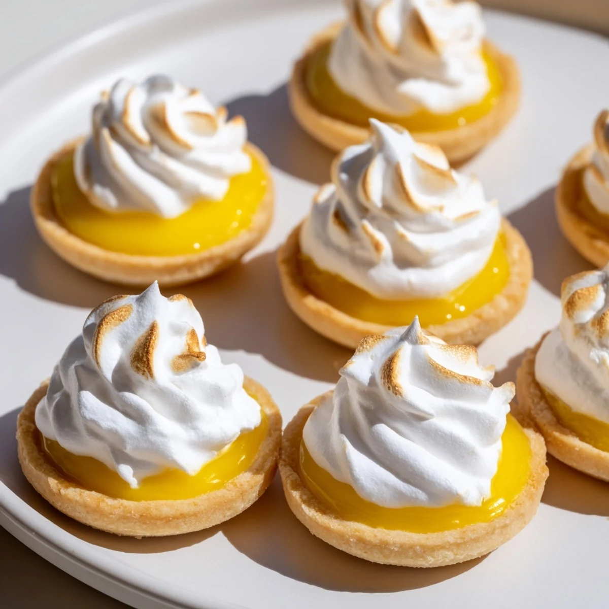 Buttery mini lemon meringue tarts with fluffy meringue, perfect for dessert lovers.