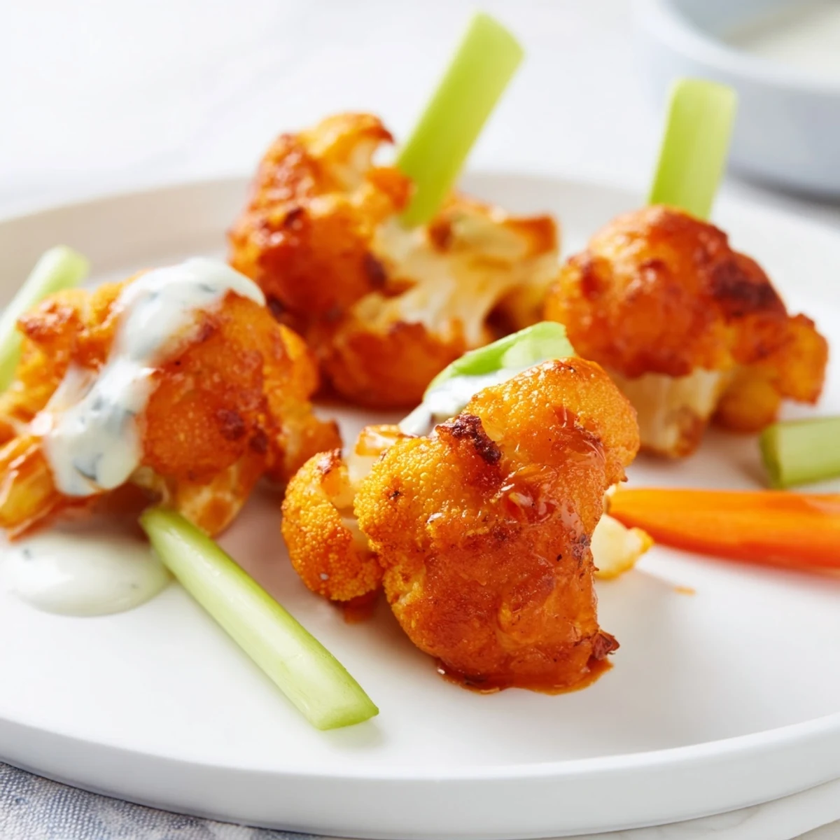 Spicy Buffalo Cauliflower Bites, a zesty vegetarian treat ideal for your next gathering.