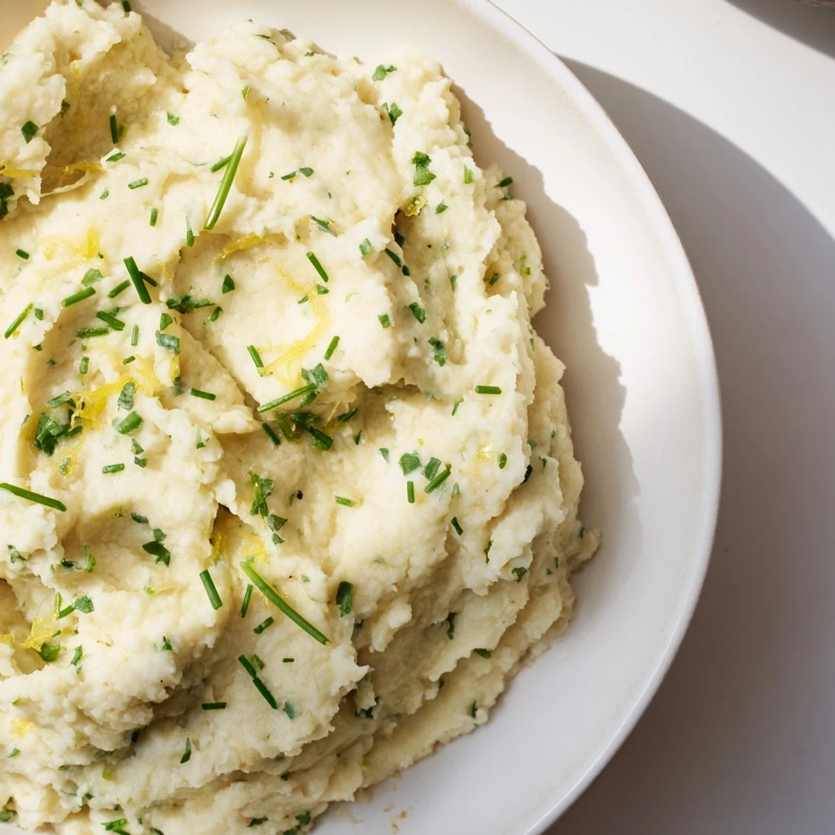Fresh Cauliflower Mash with garlic, a vibrant vegetarian side dish, garnished with herbs.