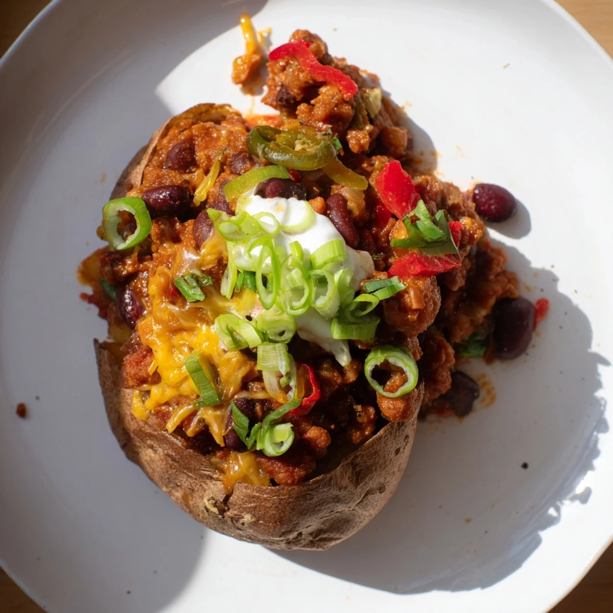 Hearty Chili-Style Baked Potatoes—perfectly baked, generously topped, a comforting vegetarian weeknight dinner.