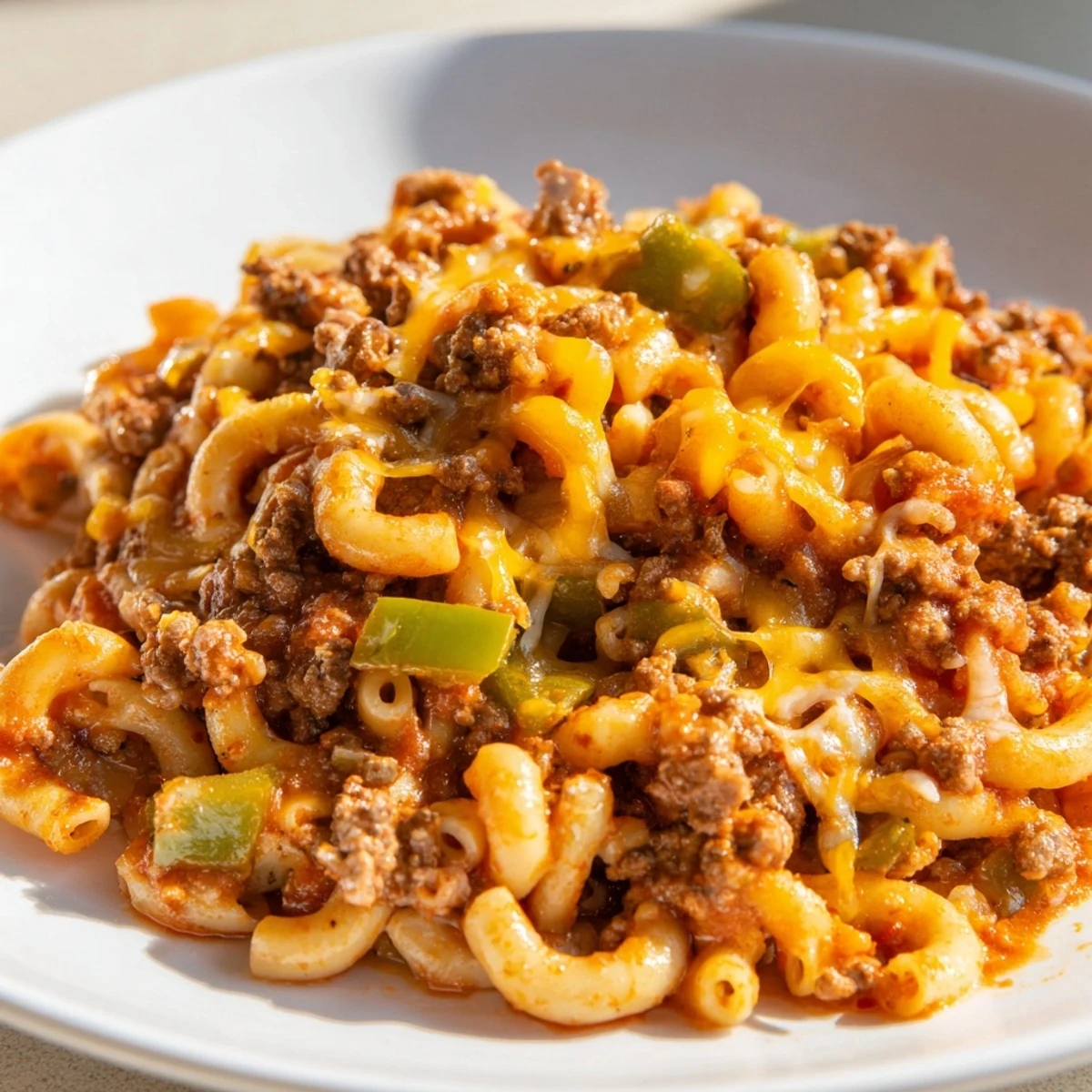 Golden, bubbly Hamburger Casserole topped with melted cheddar, perfect for a cozy weeknight meal.