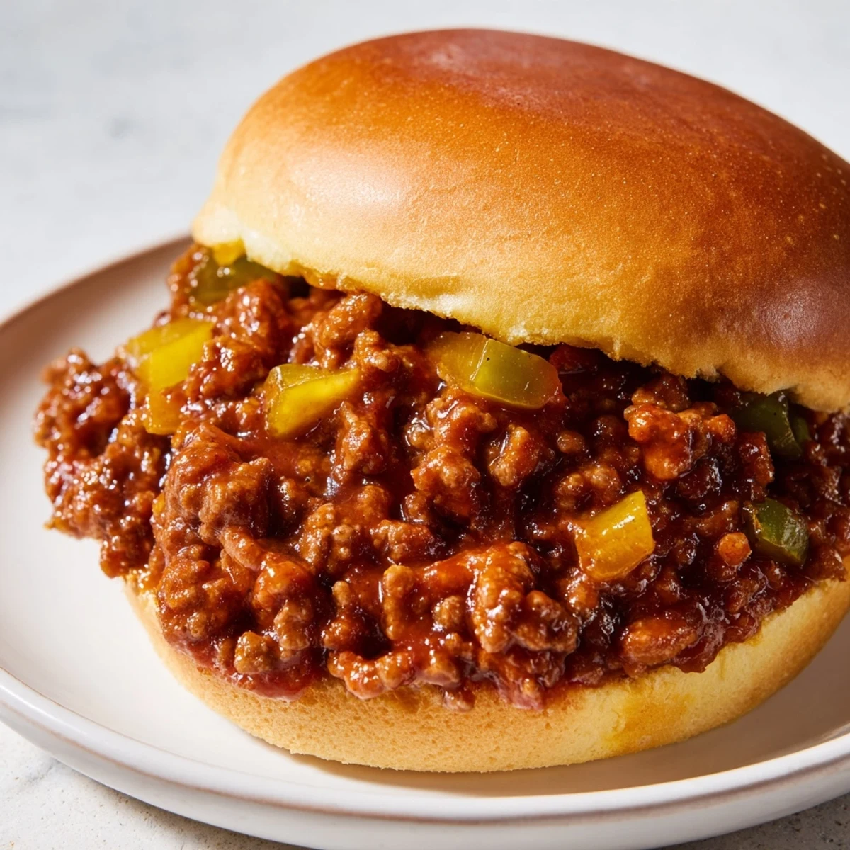Steaming Sloppy Joes served on toasted buns; a hearty American classic family meal.