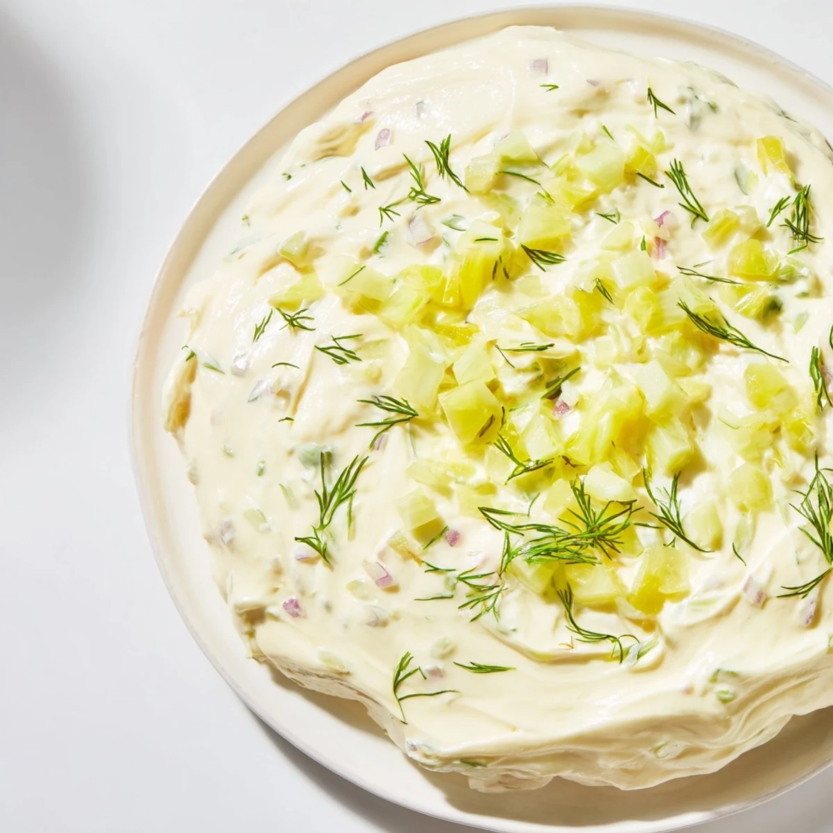 Inviting photo of Sweet and Sour Pickle Relish Dip, ideal as a sandwich spread or burger topping.