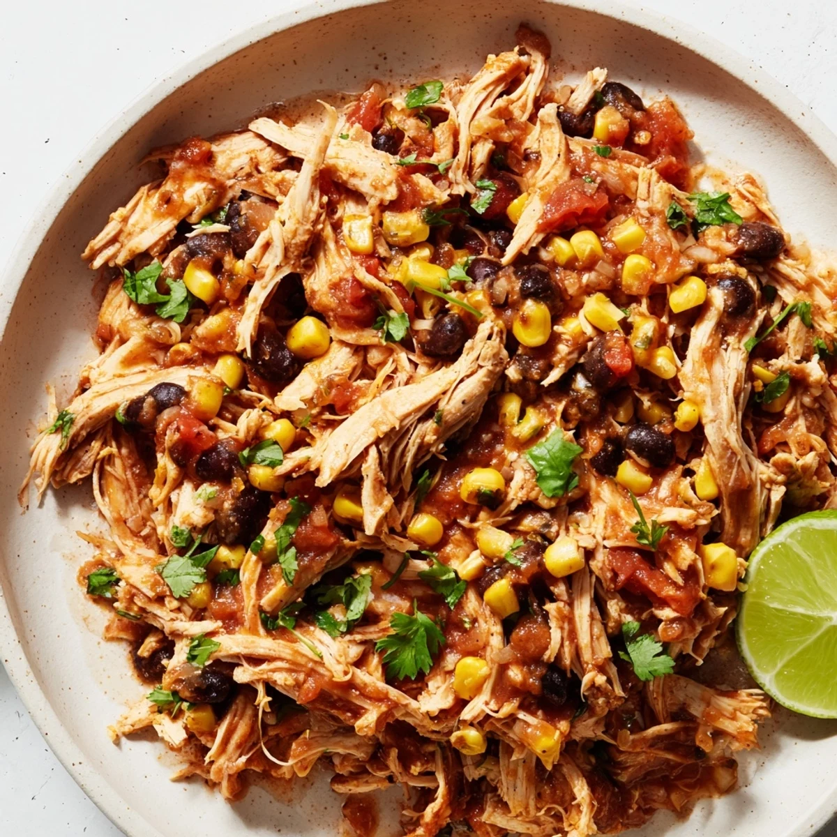 Delectable slow cooker salsa chicken served with fresh cilantro and lime, a flavorful Mexican meal.