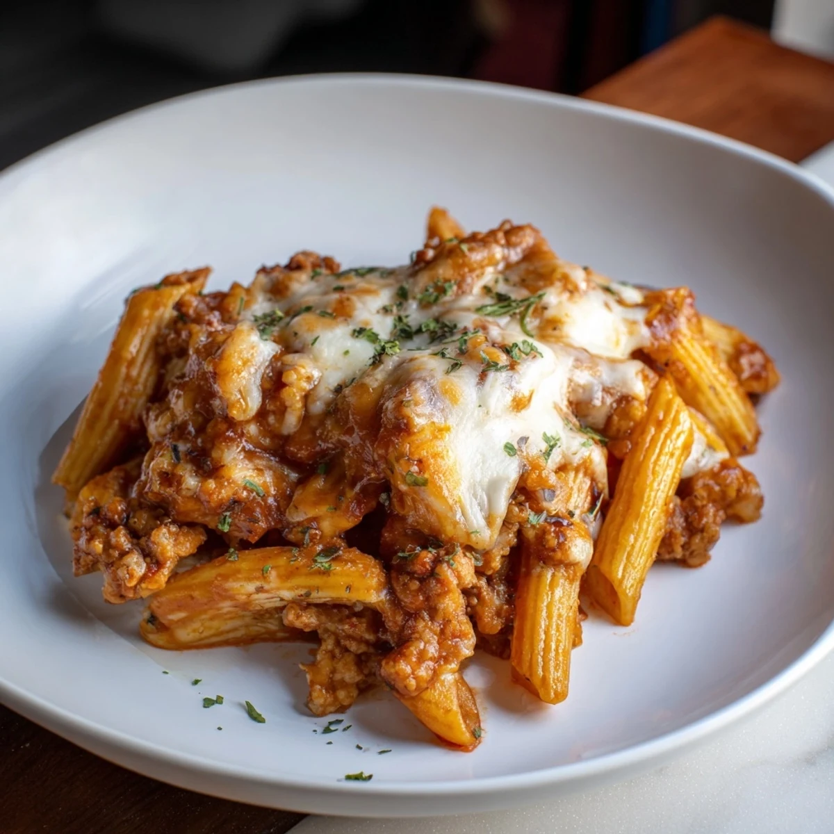A bubbly, golden crust tops this Budget Sausage and Cheese Pasta Bake, packed with savory sausage.