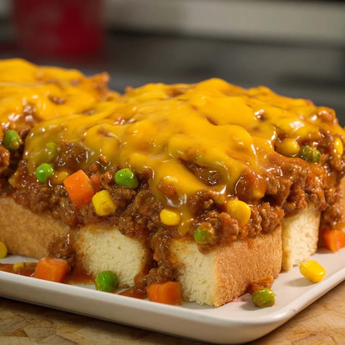A bubbly, cheesy 5-Ingredient Sloppy Joe Casserole, perfect for a quick and easy weeknight dinner.