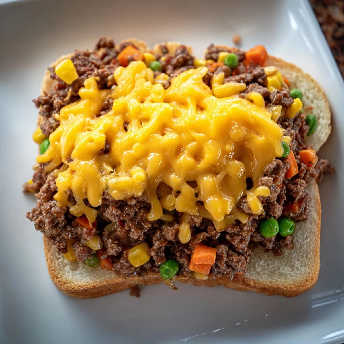 The baked 5-Ingredient Sloppy Joe Casserole features a golden, cheesy crust and savory ground beef.