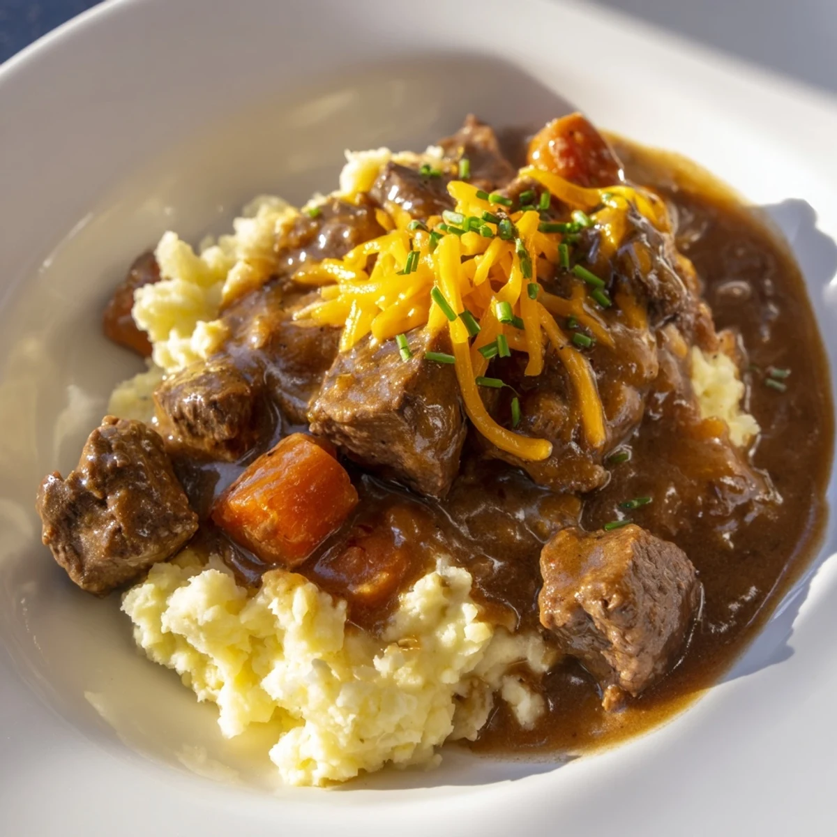 Savory and comforting, Fall Apple Cider Stew showcasing fork-tender beef and a rich broth.