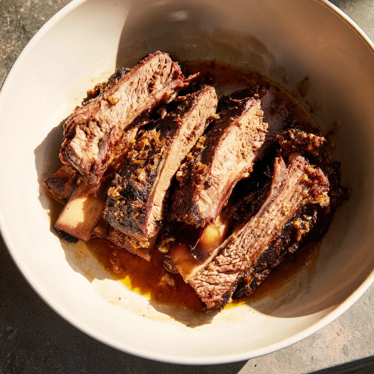 Tender Budget Holiday Chuck Roast, falling apart, simmering in rich, savory pan juices, ready to serve.