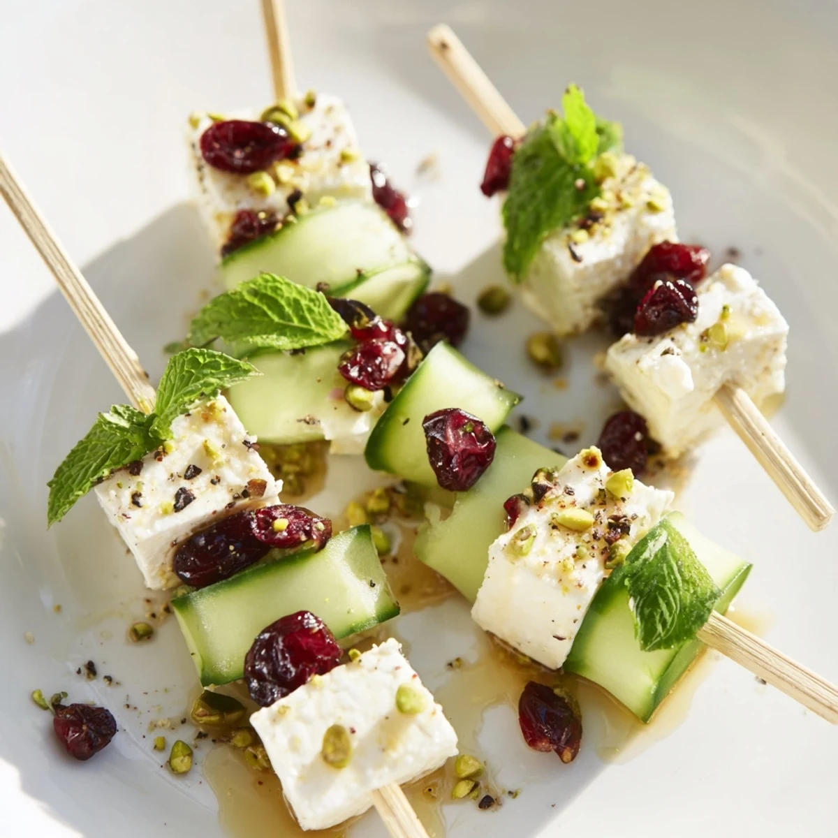 These tempting Holiday Cranberry-Feta Skewers display a beautiful array, with colorful garnishes and flavors.
