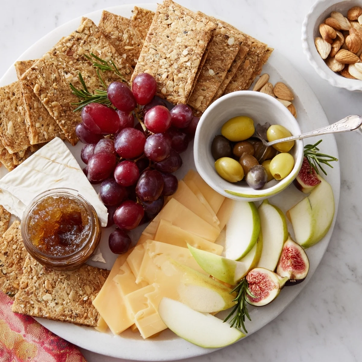 Golden Wheat Bundle Board boasts colorful fruits, assorted cheeses, and golden crackers for easy entertaining.