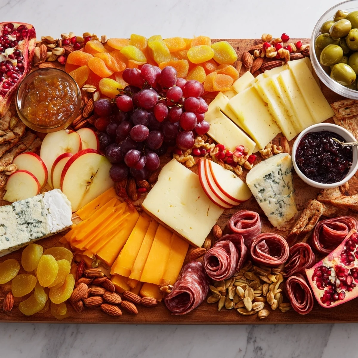 This Cornucopia Harvest Board displays an array of seasonal delights, from cheeses to fresh grapes.