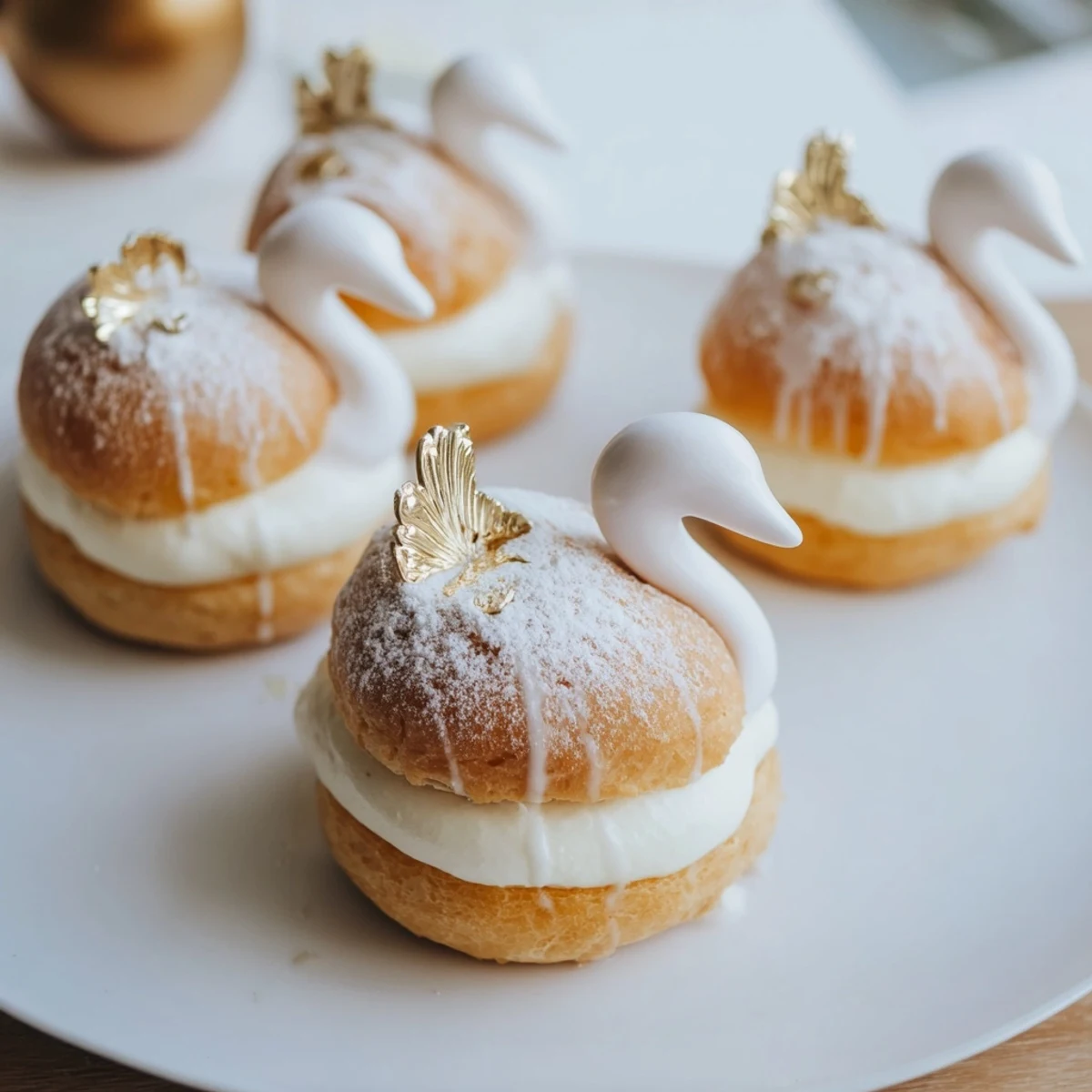 A stunning photo of elegant Swan Petit Fours displayed on a fancy platter, ready to serve.