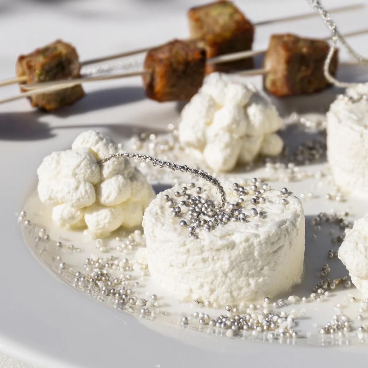 A beautifully arranged Fluffy Clouds Lamb Baby Shower Board with glistening lamb bites and creamy cheese clouds.