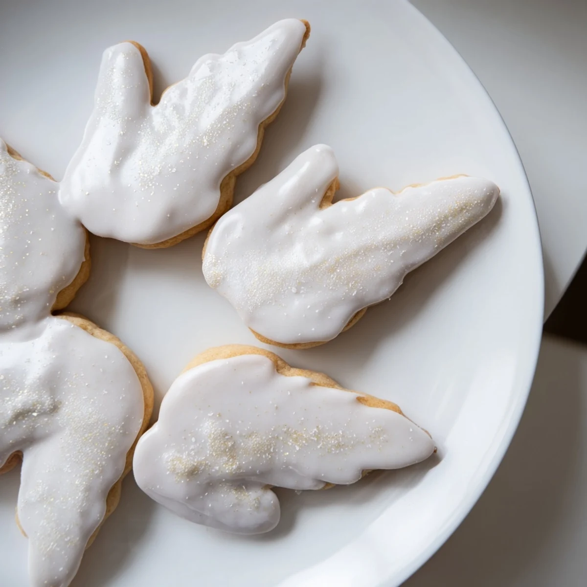 Close-up shot shows beautifully decorated Angel Wings sugar cookies, perfect for gifting.