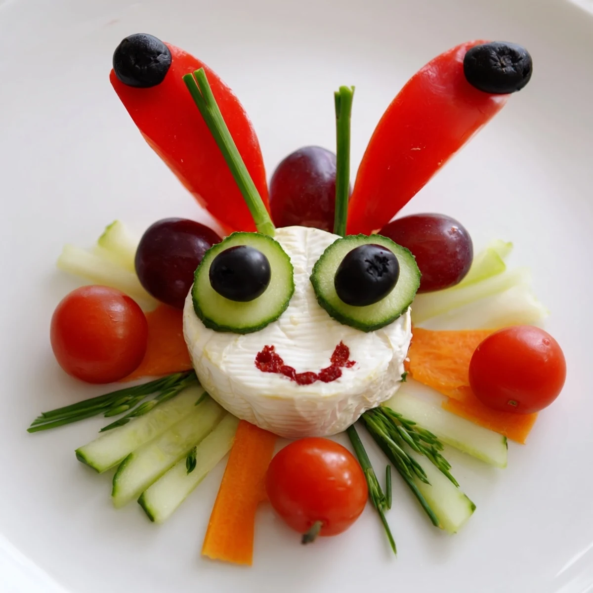 Vibrant Coccinelle Amusante Planche Pique-Nique platter with red pepper ladybug wings, ready for a fun picnic!