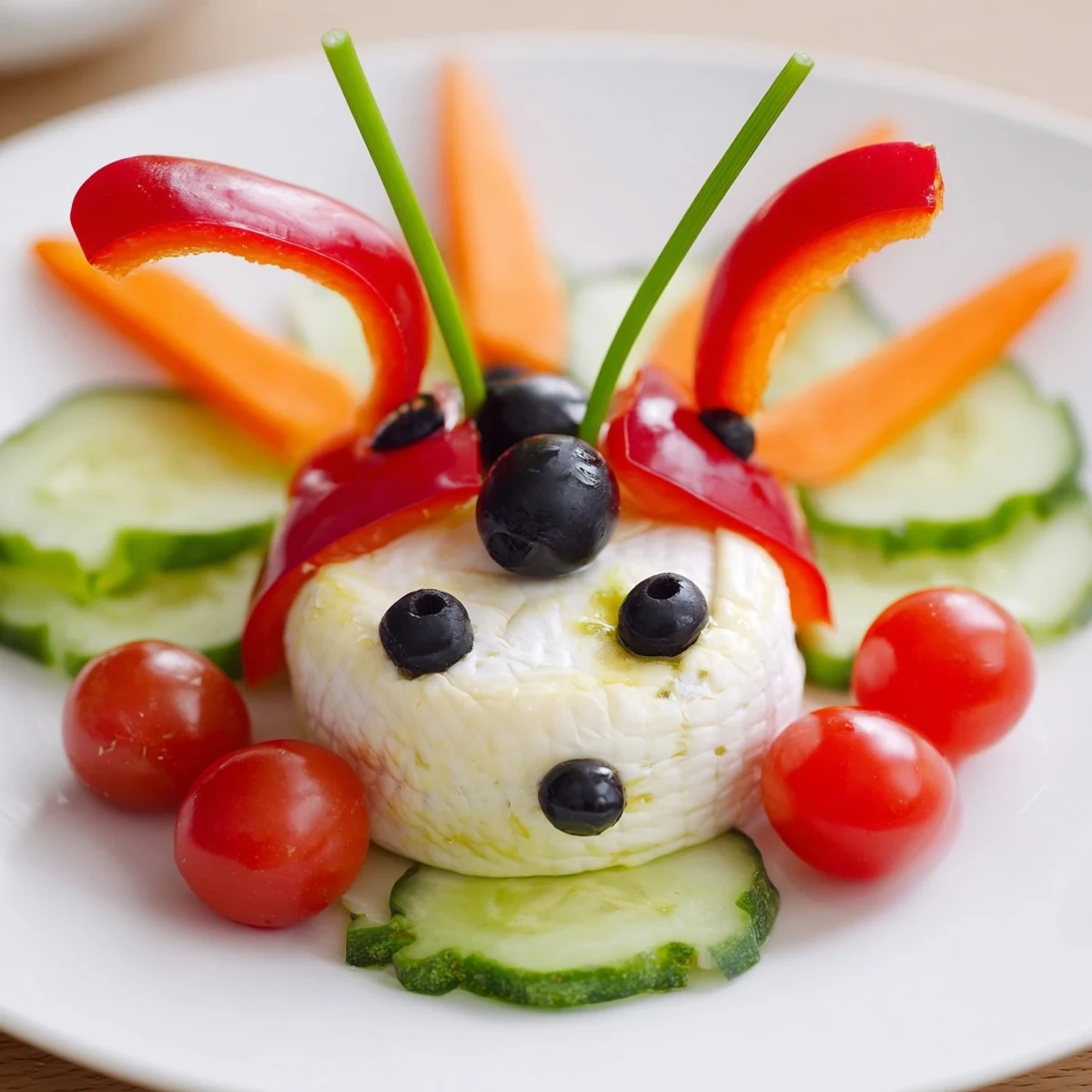 A colorful Coccinelle Amusante Planche Pique-Nique, featuring a charming ladybug crafted from fresh ingredients.