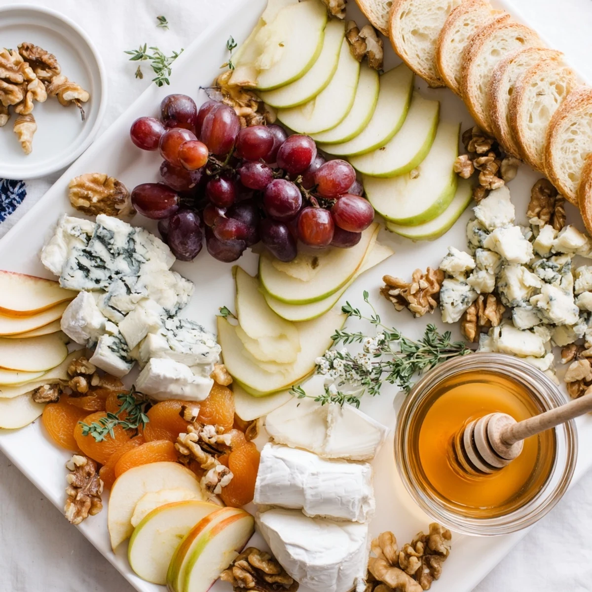 Honeycomb, Honey & Cheese Board with creamy Brie and blue cheese ready to serve.
