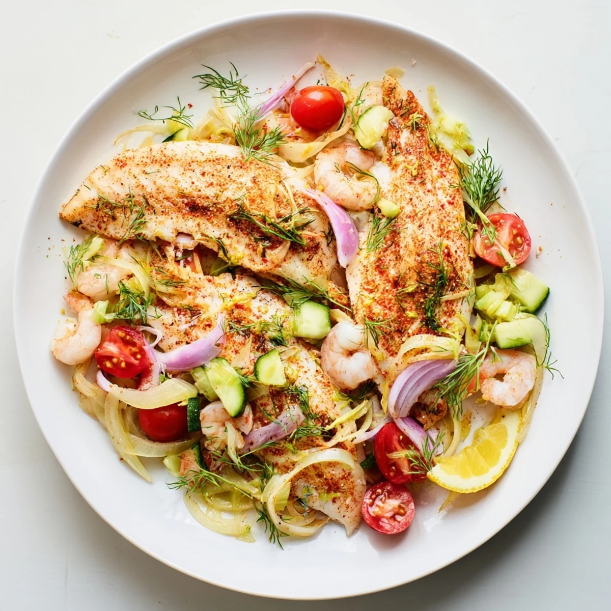 Imagine tender Plongeons dans l'Océan Poisson Bleu: a delicious seafood feast served with cooked quinoa.