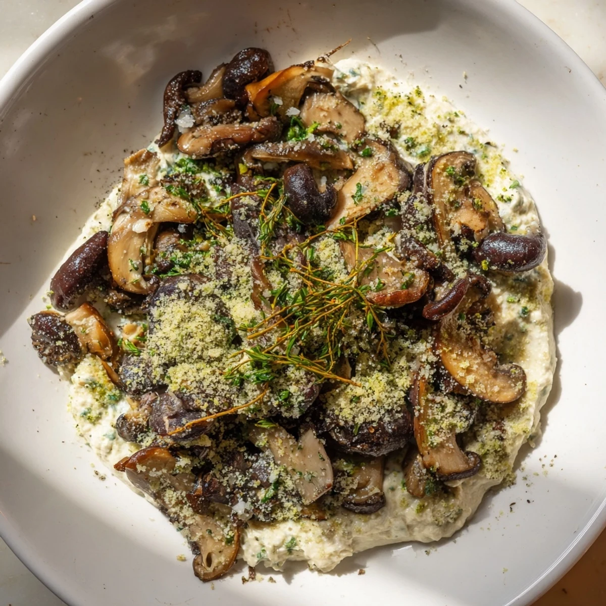 Imagine the Cottagecore: Mushroom and Moss Savory Platter, with its variety of textures, including soft cheese and crunchy breadcrumbs.
