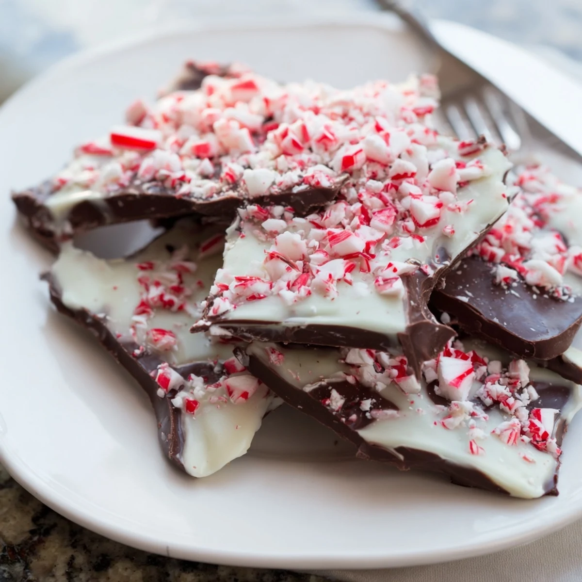 White chocolate dusted with crushed peppermint creates these beautiful Peppermint Bark Snowflakes perfectly on display.