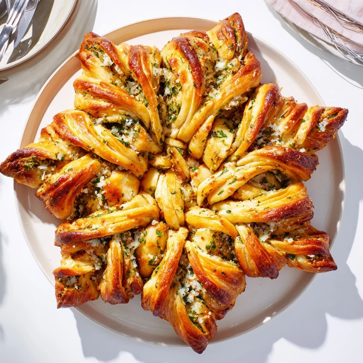 Golden-brown star shaped garlic bread, warm and pull-apart, is perfect for your holiday table.