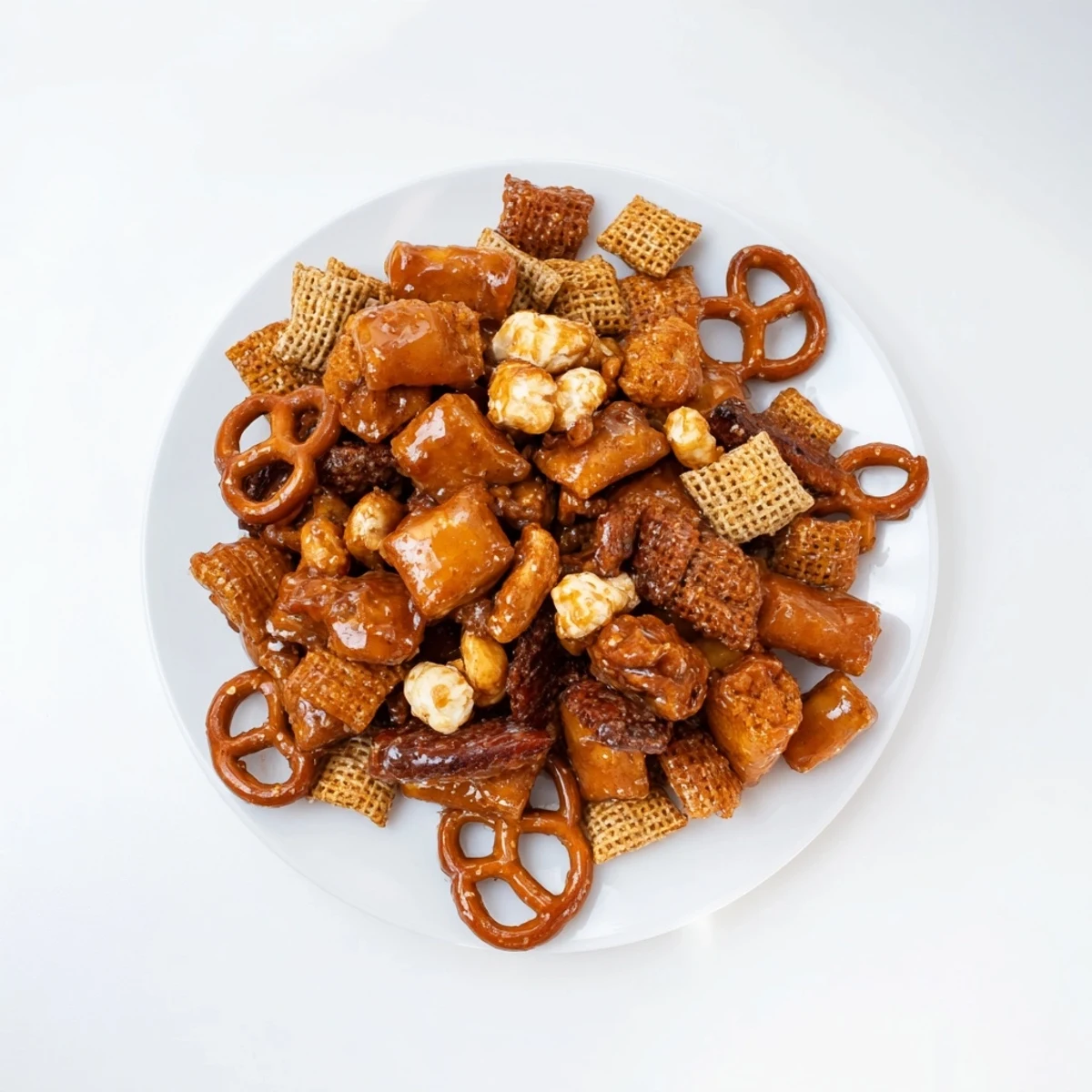 Delicious, homemade Party Mix featuring sweet and salty flavors, ready for your next party.