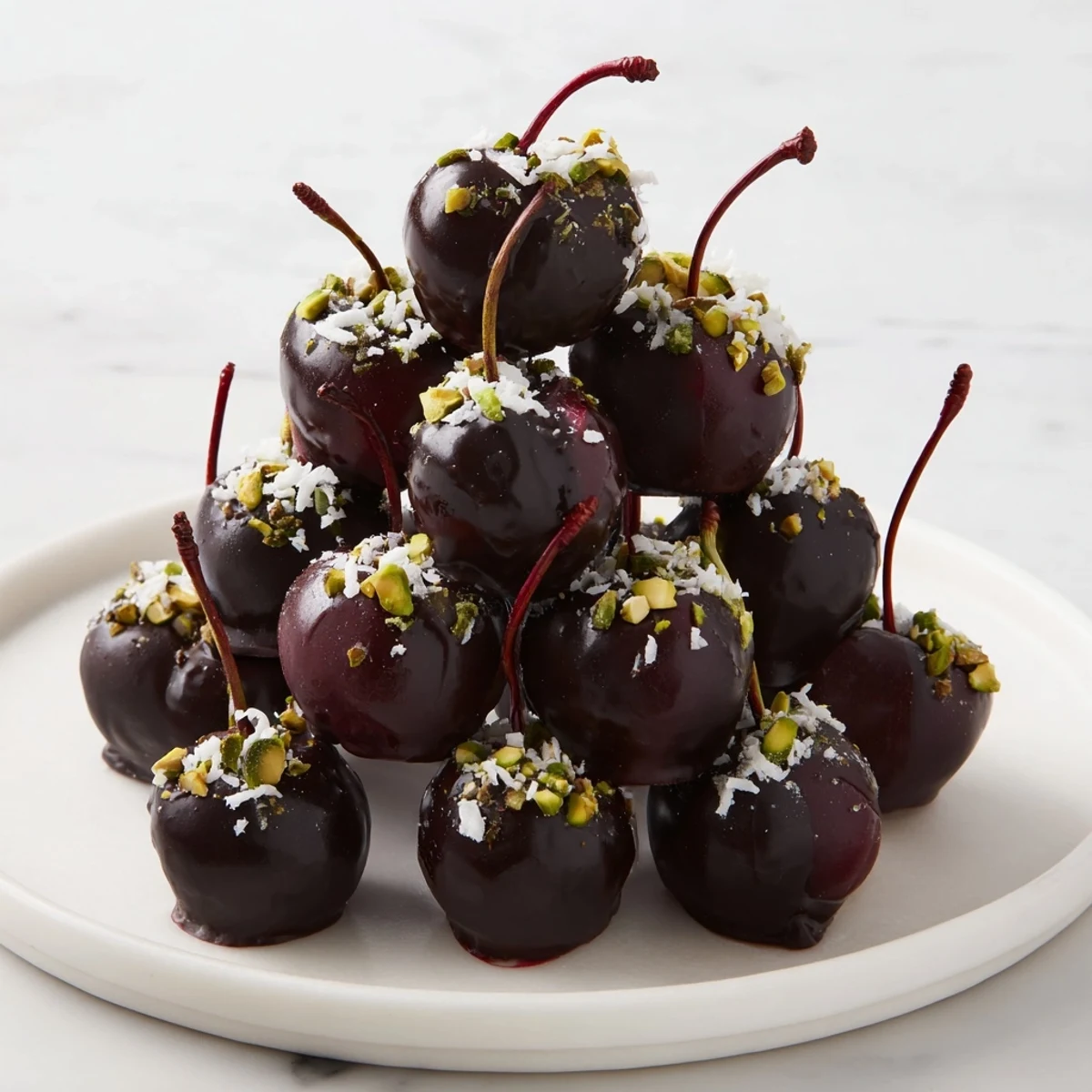 Delectable, glossy chocolate cloaks each cherry in these easy-to-make chocolate-covered cherry dessert bites.