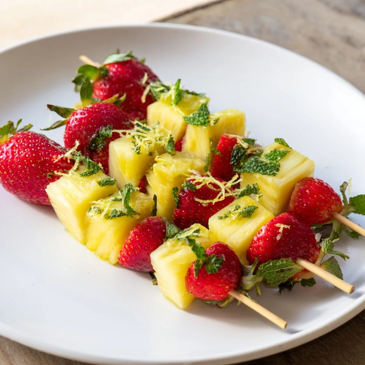 Vibrant fruit skewers with juicy pineapple and ripe strawberries, ready to enjoy.