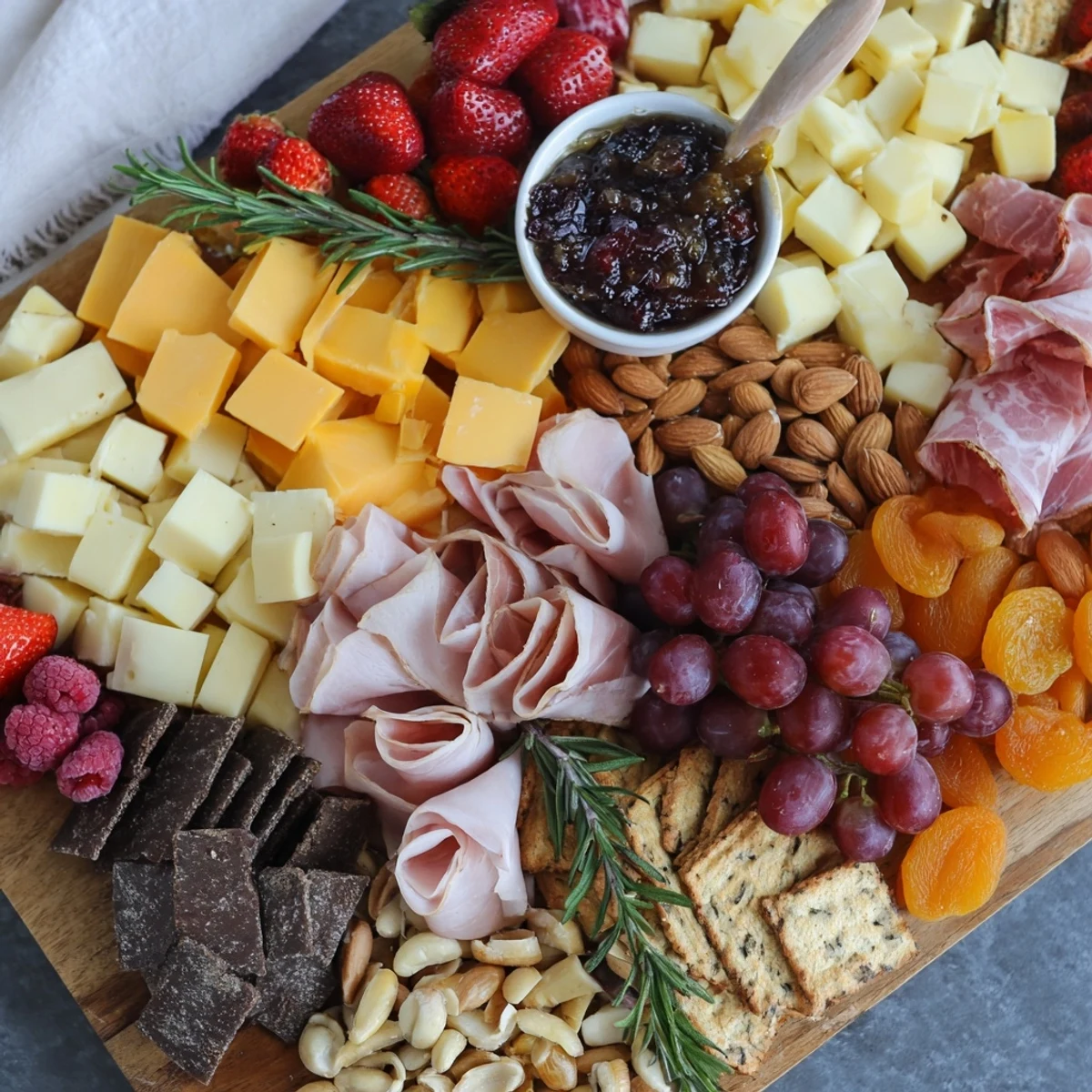 Anniversary Heirloom Arrangement with creamy brie, rich cheddar, and fresh strawberries, ready to enjoy.
