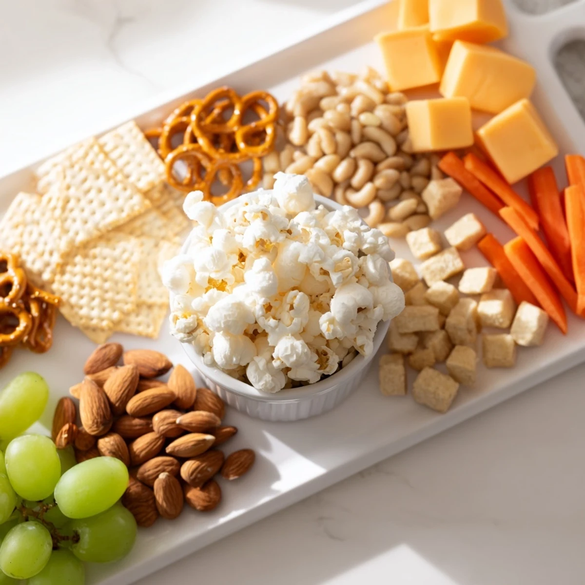 A colorful array of snacks and treats arranged on a Movie Night Munchie Board, ready to share.