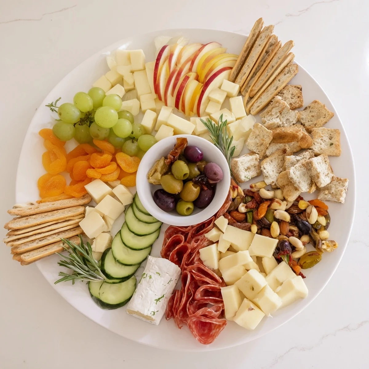 A beautiful Book Club Pairing Platter showcasing cheeses, meats, fruits, and nuts, ready to enjoy.