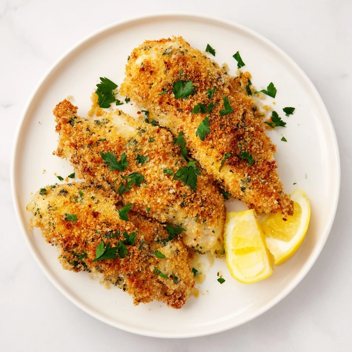 Golden-brown Garlic Parmesan Chicken Tenders, crispy and ready for a satisfying family dinner.