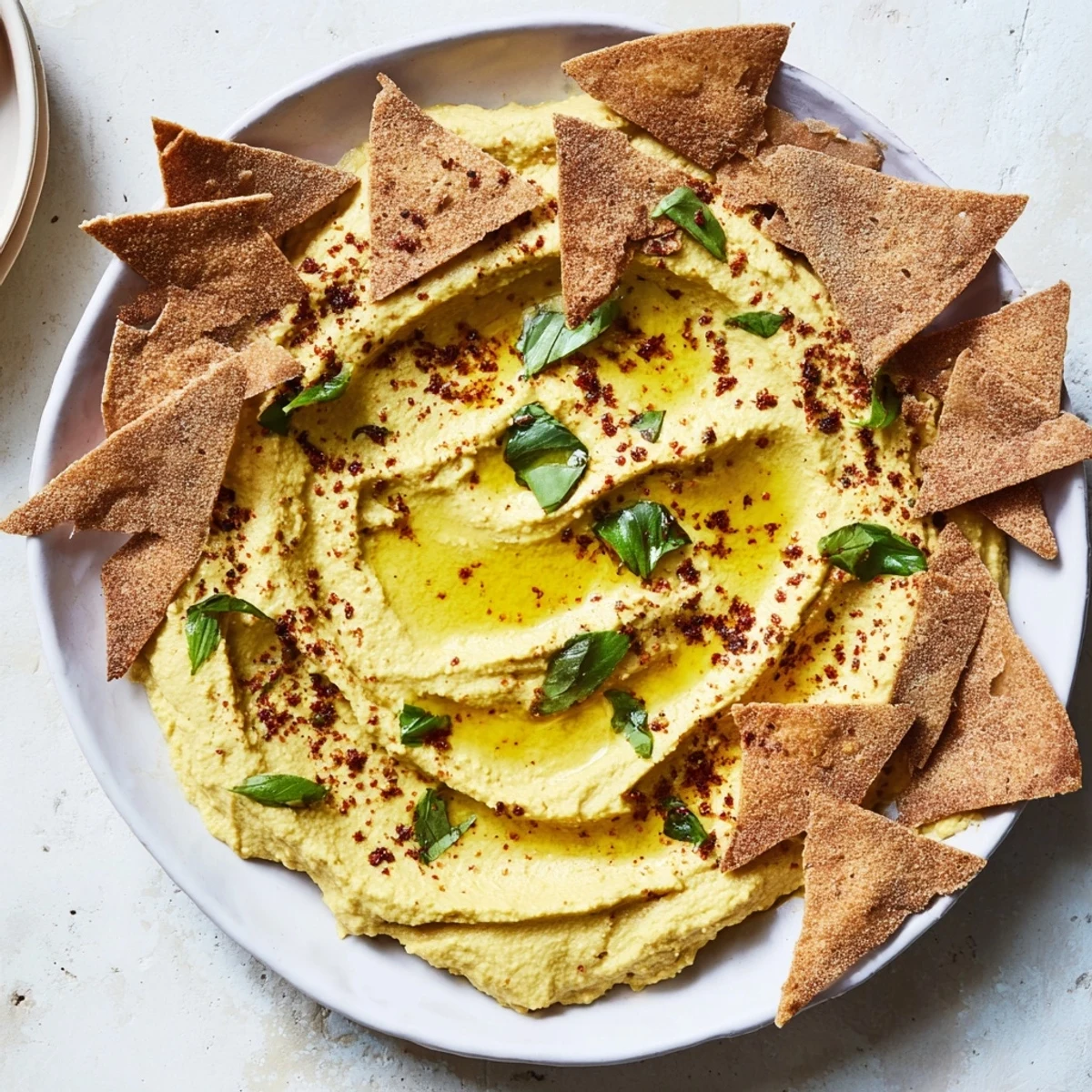 Savory Sahara Dune appetizer: flavorful creamy hummus sculpted into a desert scene, perfect for sharing.