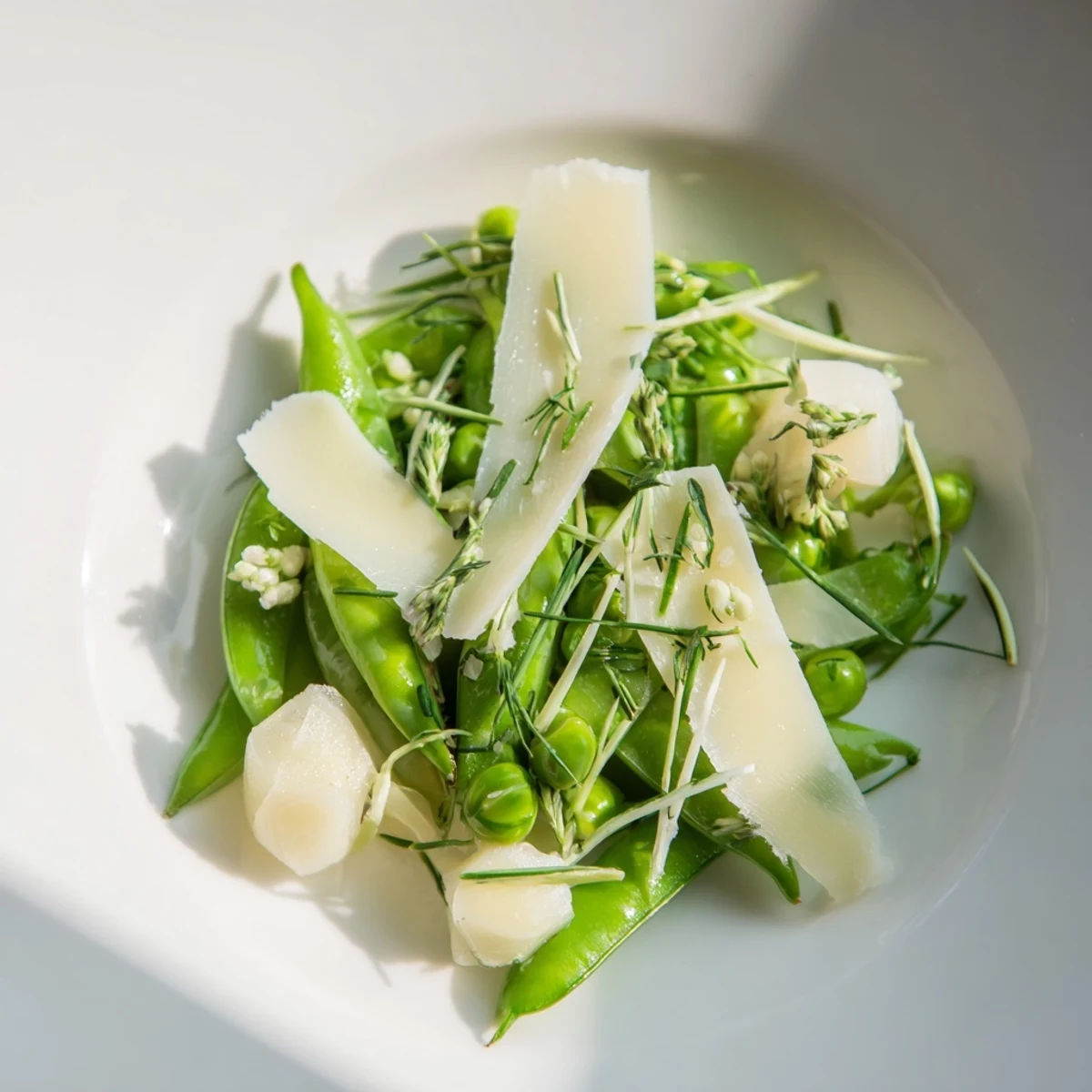 Fresh and colorful The English Ivy salad with bright green beans and snappy snap peas.