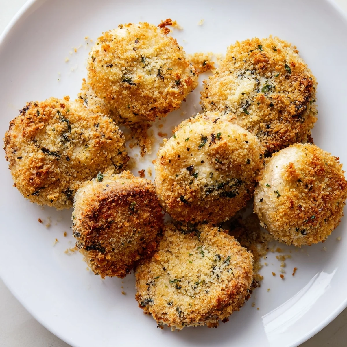 Golden crispy Ranch-Seasoned Crispy Mushrooms fresh from the oven, ready to be served with dipping sauces.