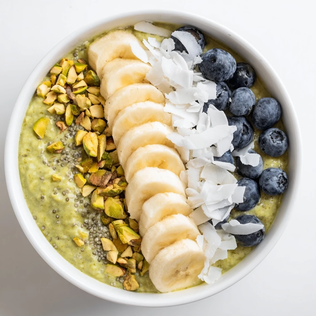Creamy matcha overnight oats topped with fresh berries, a delightful, healthy breakfast idea.