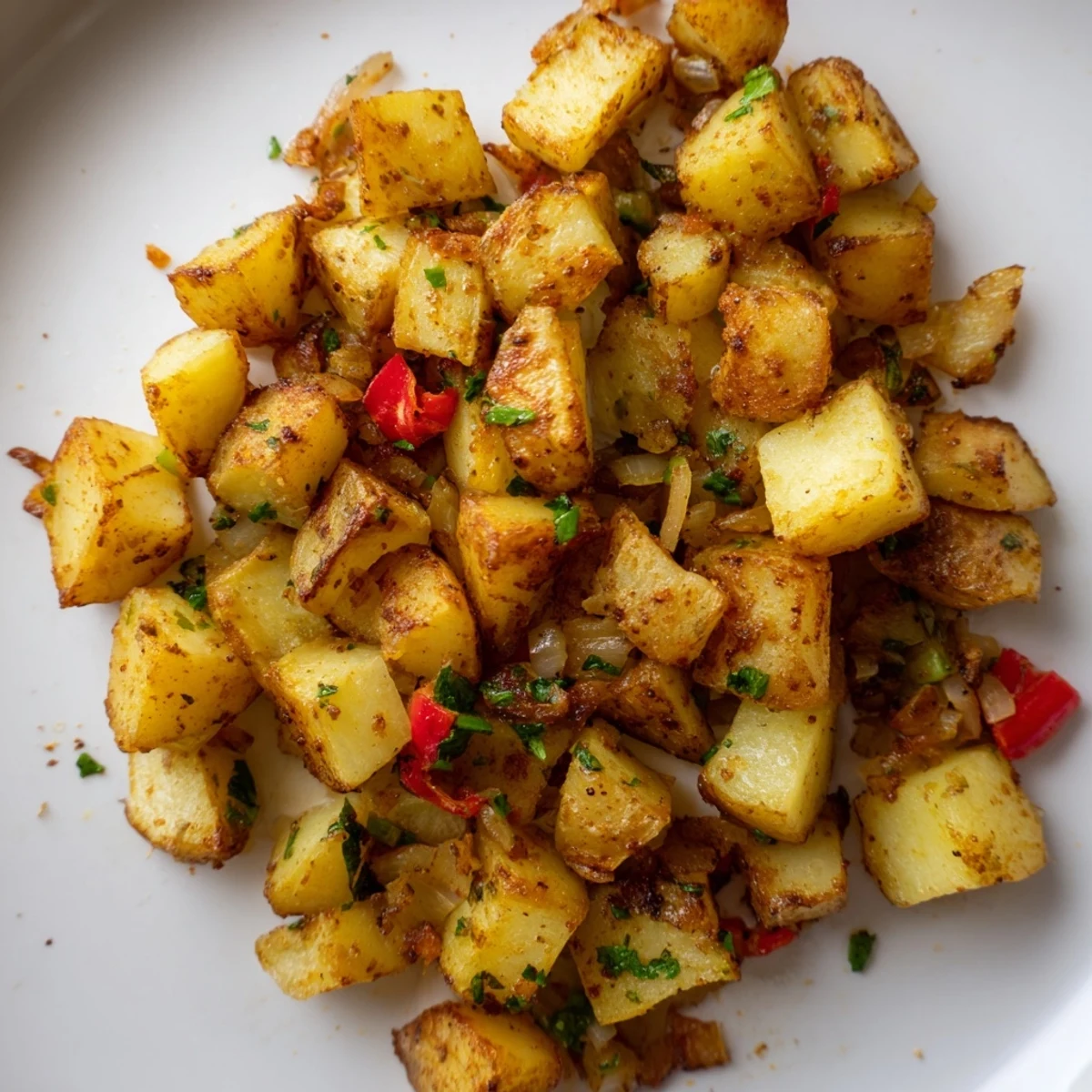 A close-up of perfectly cooked air fryer breakfast potatoes, showcasing their delightfully crispy exterior.