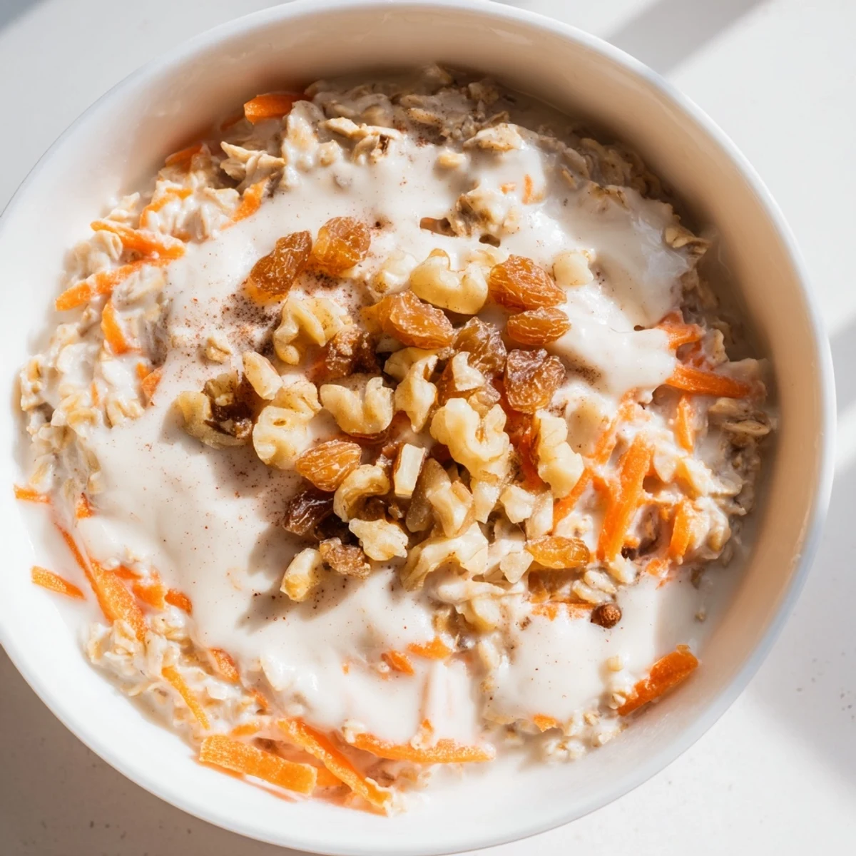 A spoonful of delicious Carrot Cake Overnight Oats, ready for a healthy and satisfying breakfast.