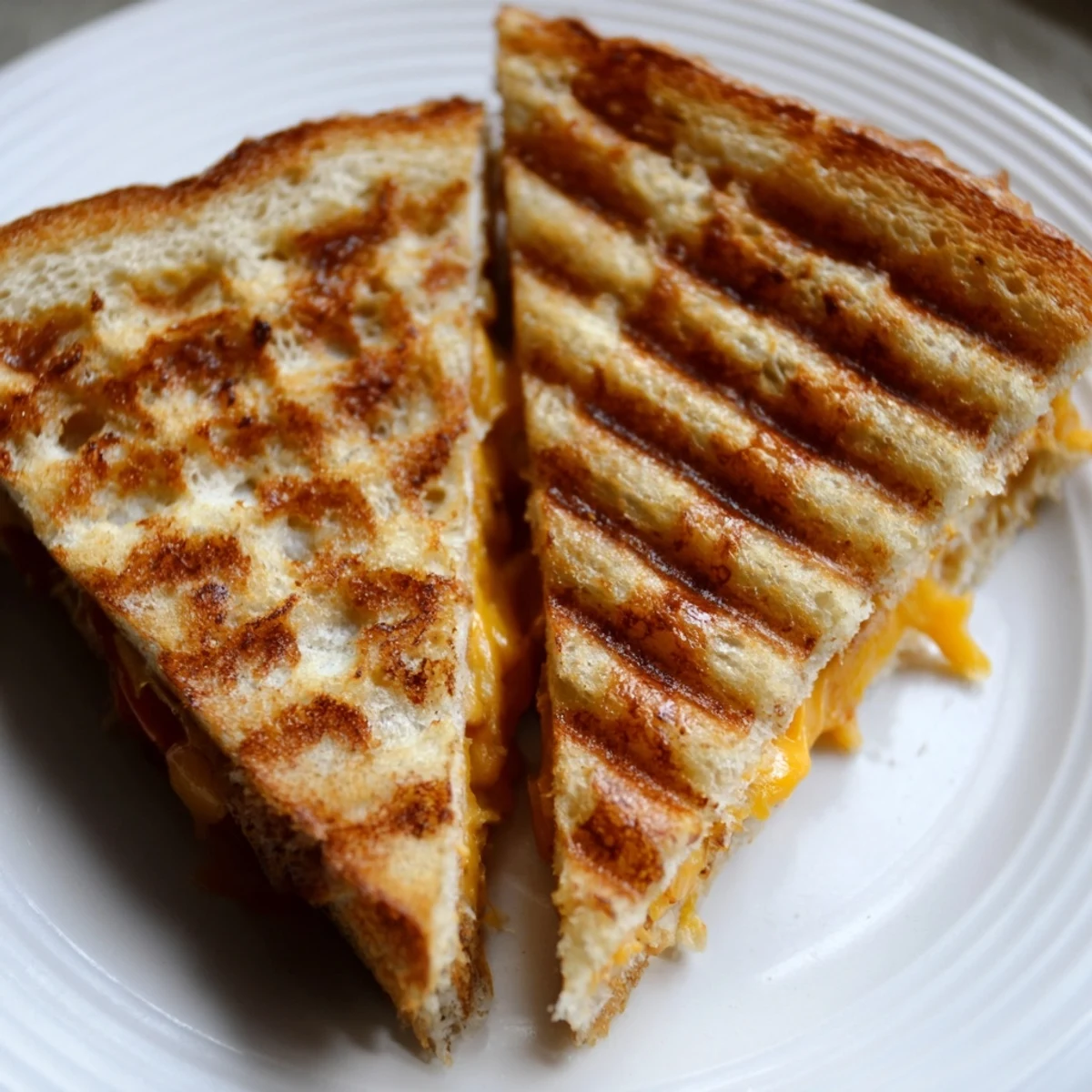 Perfectly pressed waffle grilled cheese with visible waffle grid marks, showcasing a delicious, cheesy filling.