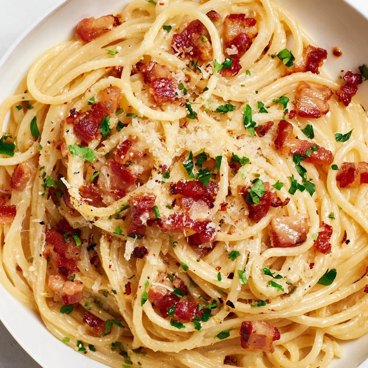 Savor the aroma: This Creamy Garlic Bacon Pasta has a simple preparation, perfect for tonight's dinner.