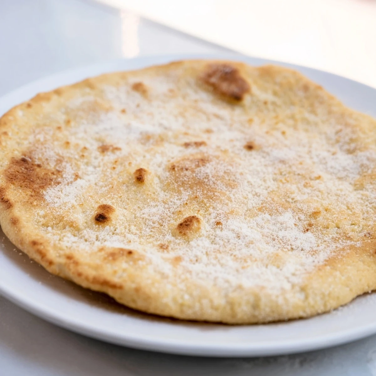 Golden, bubbly cottage cheese flatbread, pan-fried to perfection, ready to be served warm.