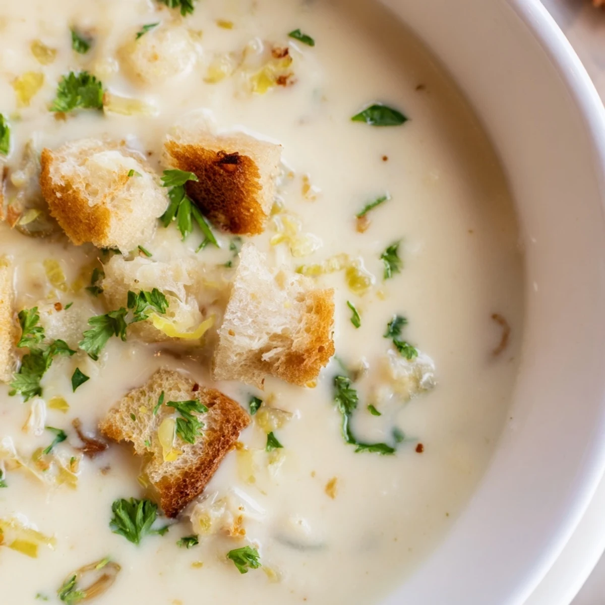 Anticipate the flavors of this hearty Creamy Garlic Bread Soup simmering gently on the stovetop.