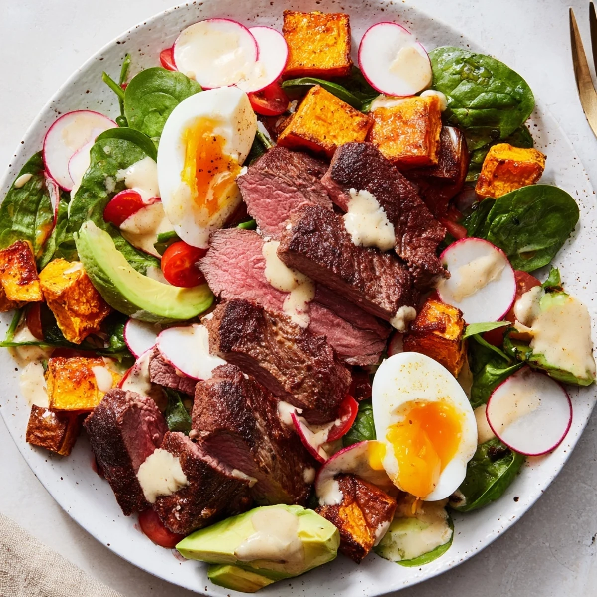 Seared beef and creamy avocado crown this High-Protein Beef Avocado Bowl, a flavorful and easy meal.