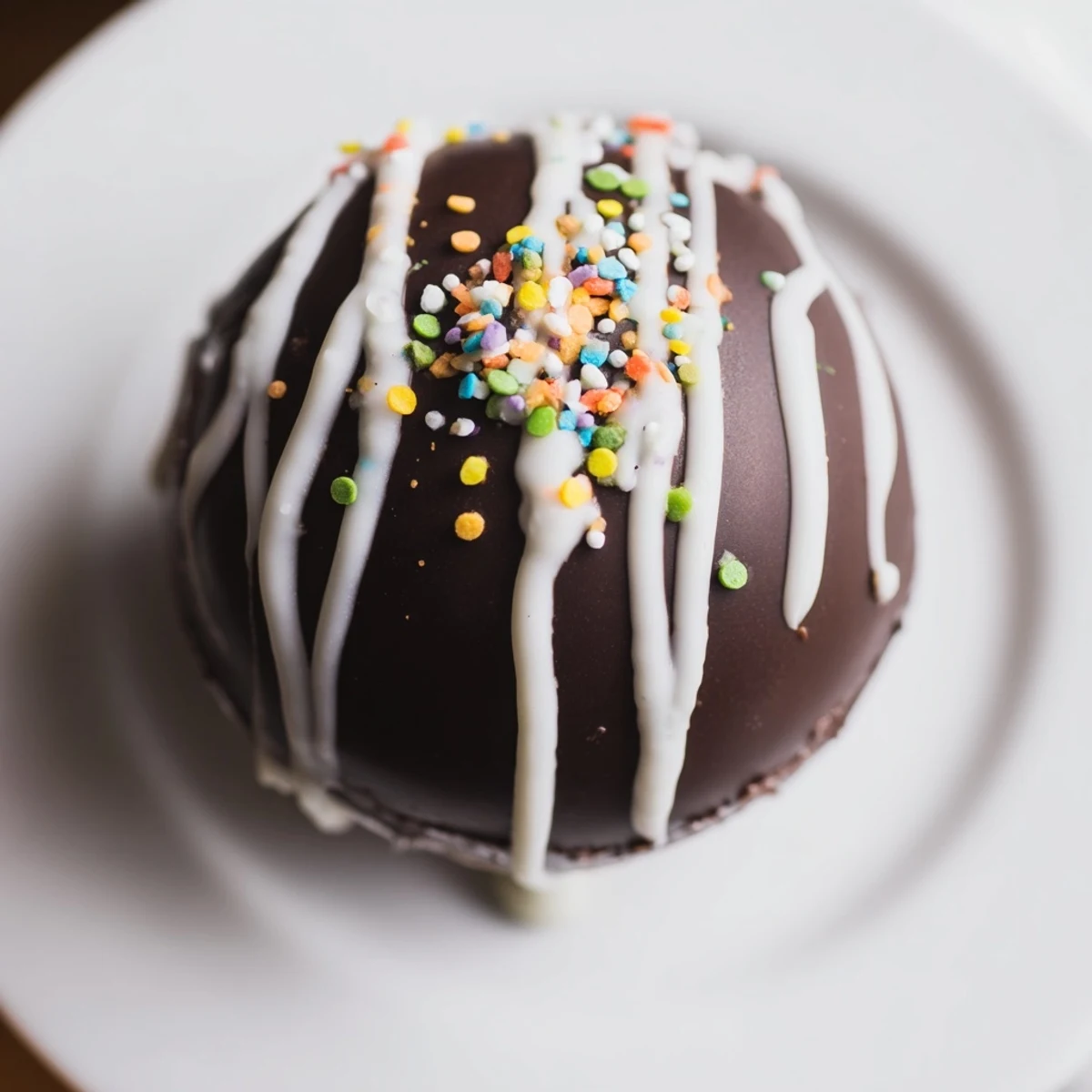 Decadent hot chocolate bombs on a wooden tray, filled with marshmallows and cocoa.