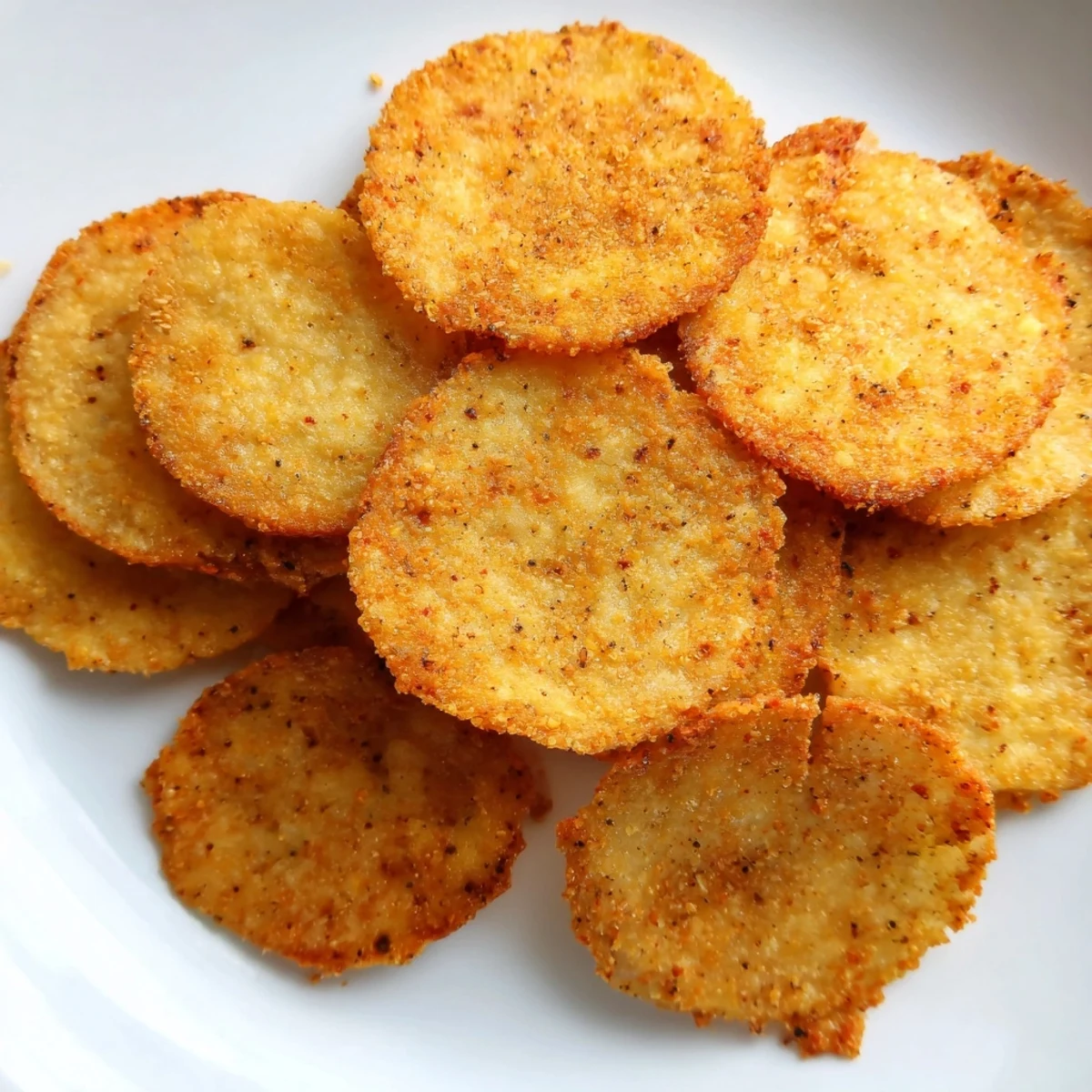 Golden-brown Cottage Cheese Chips arranged on a baking sheet with fresh herbs, showcasing a gluten-free, high-protein snack.