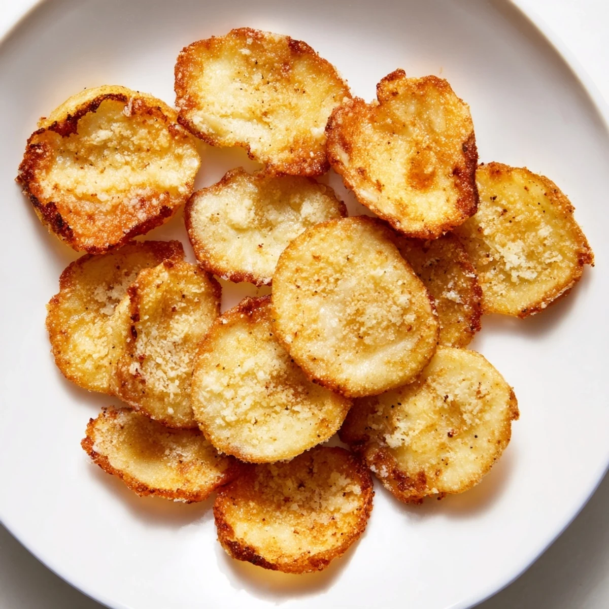 Close-up of golden Cottage Cheese Chips on a serving plate, perfect for a healthy, vegetarian-friendly party appetizer.