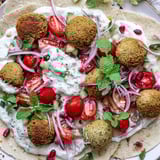 A beautiful Christmas wreath composed of the Festive Falafel & Tzatziki, perfect vegetarian main.