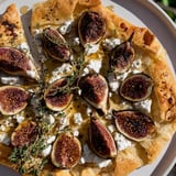 Gourmet puff pastry truffle pizza with warm figs, goat cheese, and truffle oil—a perfect appetizer.